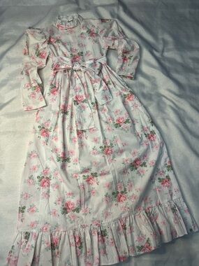 Girls' Floral Long-Sleeve Pink & White Dotted Swiss Formal Dress